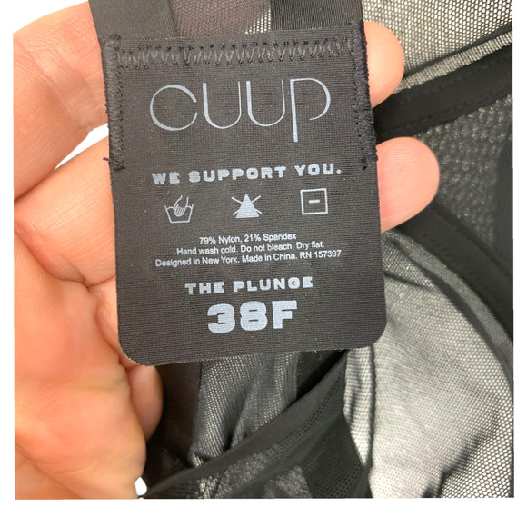 New Cuup The Plunge Black Sheer Mesh Bra Underwire Sz 38F 38 F NWOT - Picture 5 of 6